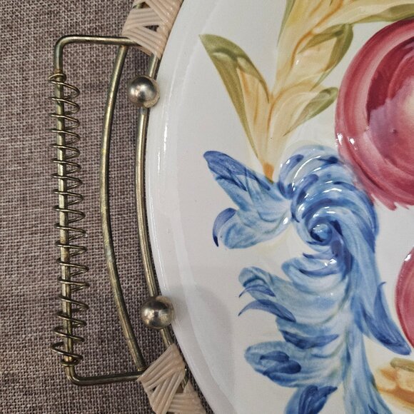 Vintage 1960s Souritsu Akechi Japan Hand Painted Plate With Metal Holder Mid-Cen - Picture 4 of 11